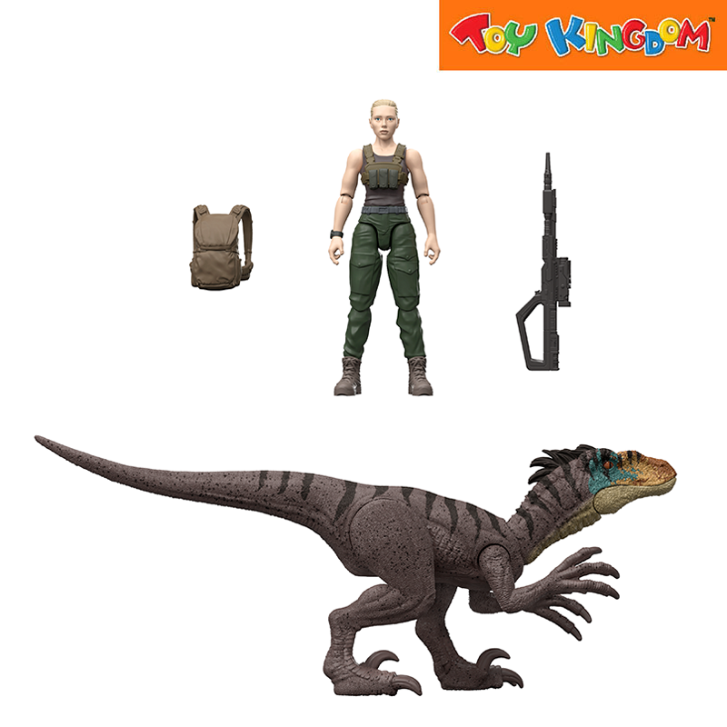 Mattel Jurassic World Pack 3 – Figura Humana Y Dinosaurio Con Accesorios, Escanea El Código Para Jugar En La App De Jurassic World Play