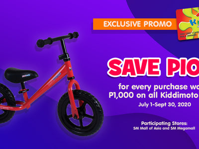 Save 100 for every purchase worth P1,000 of on all Kiddimoto Items