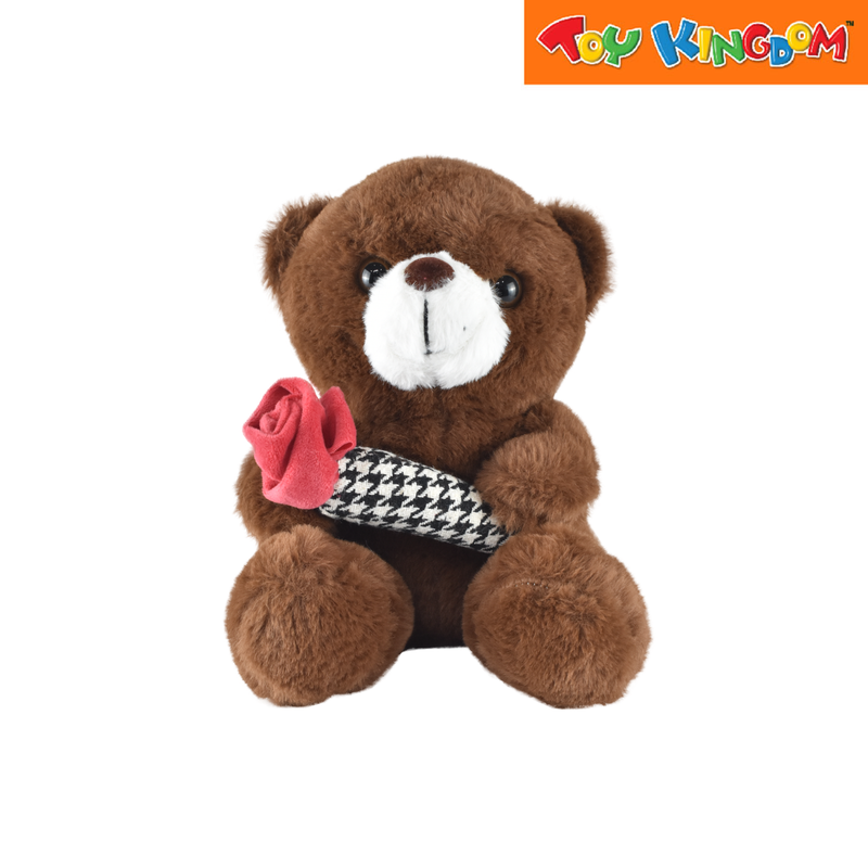 Bear With Rose Dark Brown 10 inch Stuffed Toy
