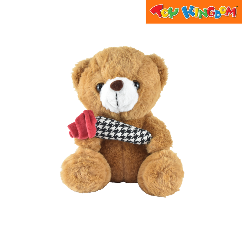 Bear With Rose Light Brown 10 inch Stuffed Toy