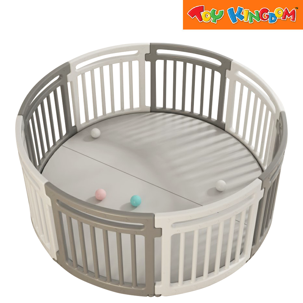 Circular Playpen Gray and White Toy Kingdom