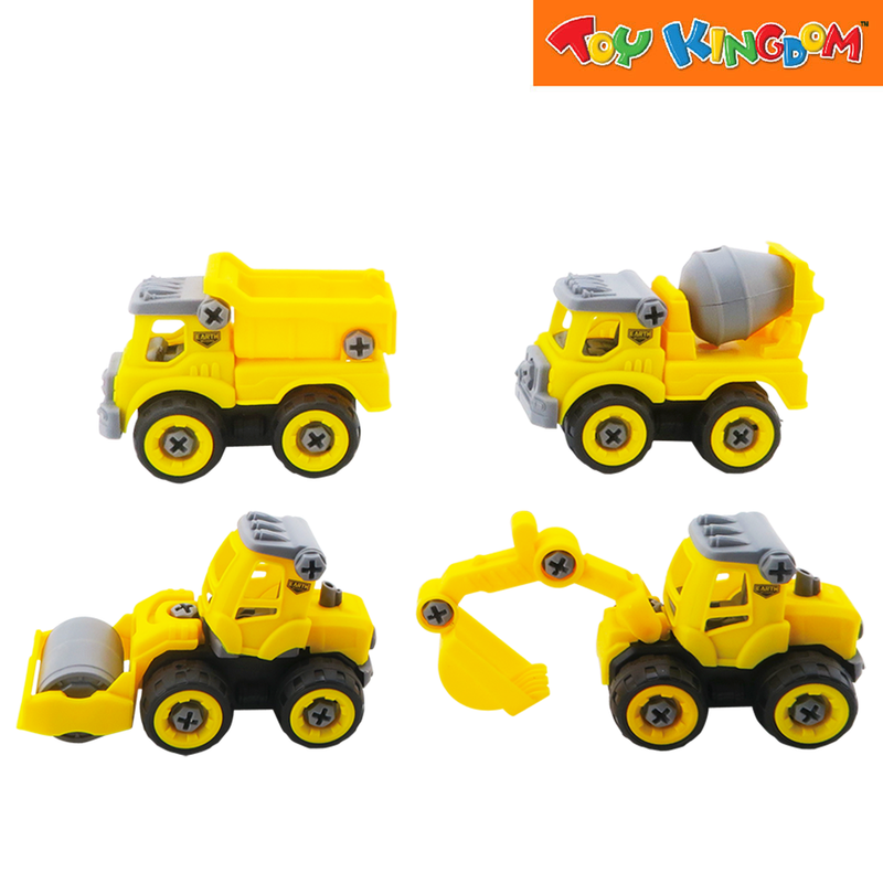 Earth Movers Cement Mixer, Excavator, Roller, and Dump Truck Construction Vehicles Set