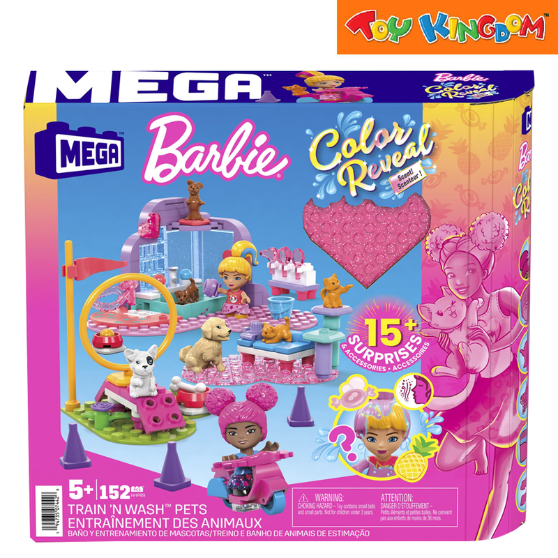 Megabloks Color Reveal Mega Barbie Train 'N Wash Pets Playset