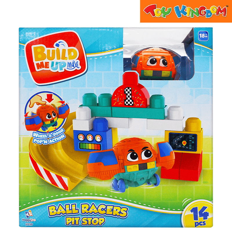 Build Me Up Maxi Ball Racers Pit Stop 14pcs Building Set