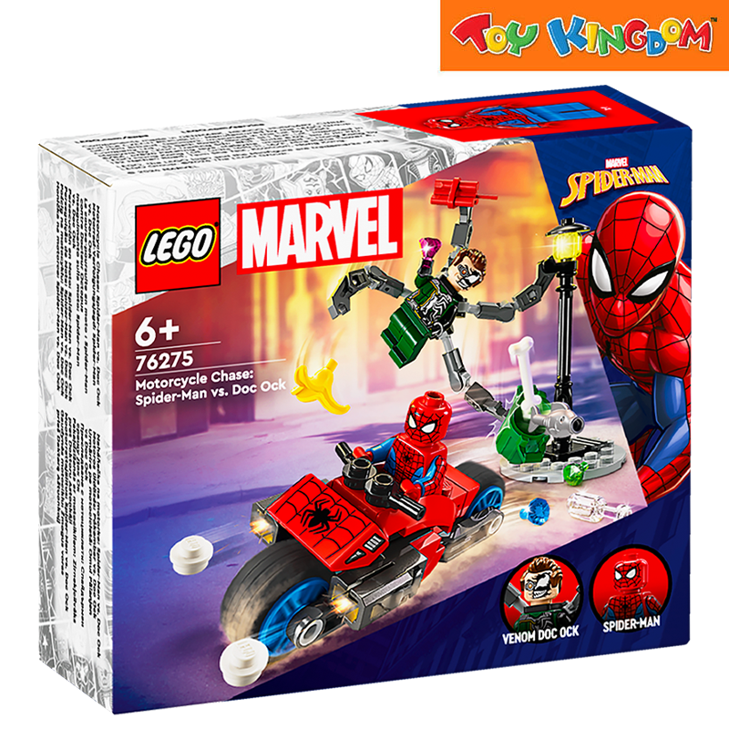 Lego Marvel 76275 Super Heroes Motorcycle Chase: Spider-Man VS. Venom Doc Ock 77pcs Building Blocks