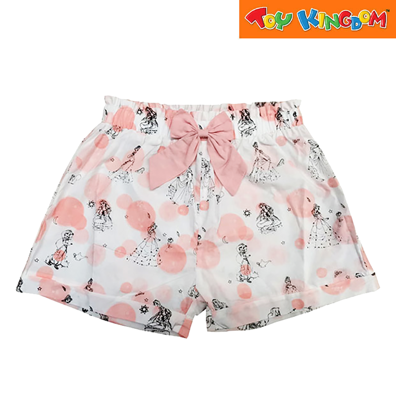 Disney Princess All Over Print Woven Shorts with Bow On Front Waist And Hem Cuff