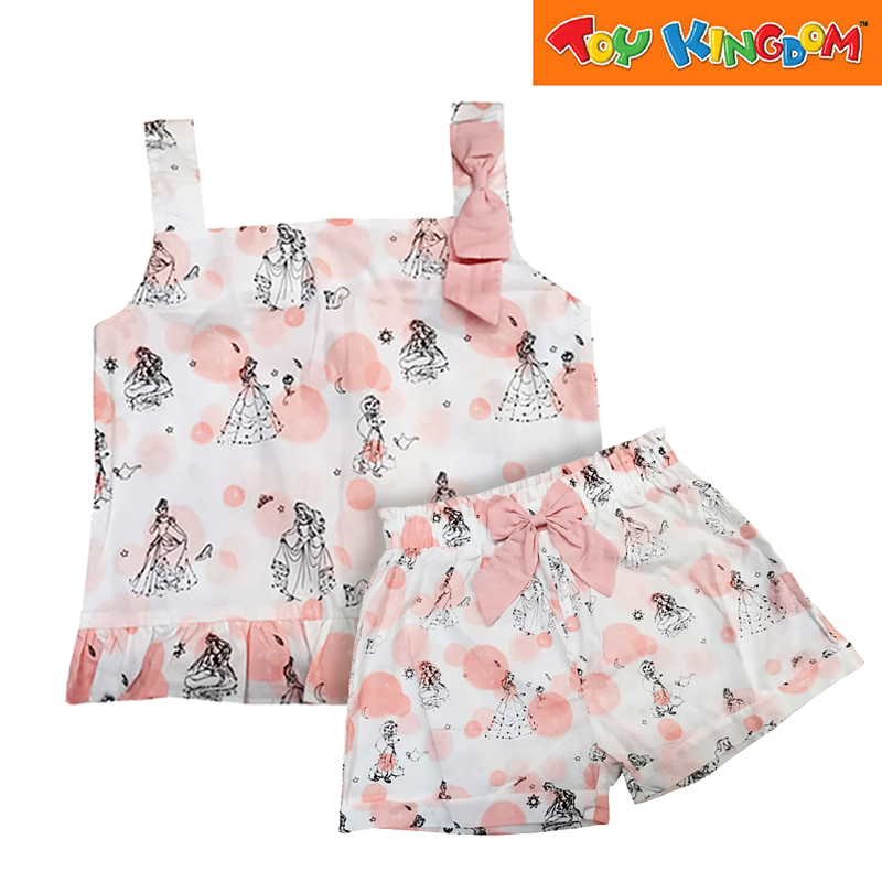 Disney Princess All Over Print Woven Shorts with Bow On Front Waist And Hem Cuff