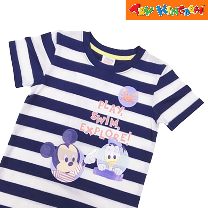 Disney Mickey Mouse Play Swim Explore Striped Roundneck Tee