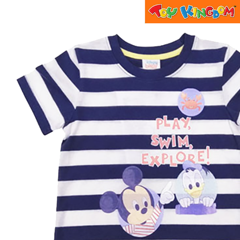 Disney Mickey Mouse Play Swim Explore Striped Roundneck Tee