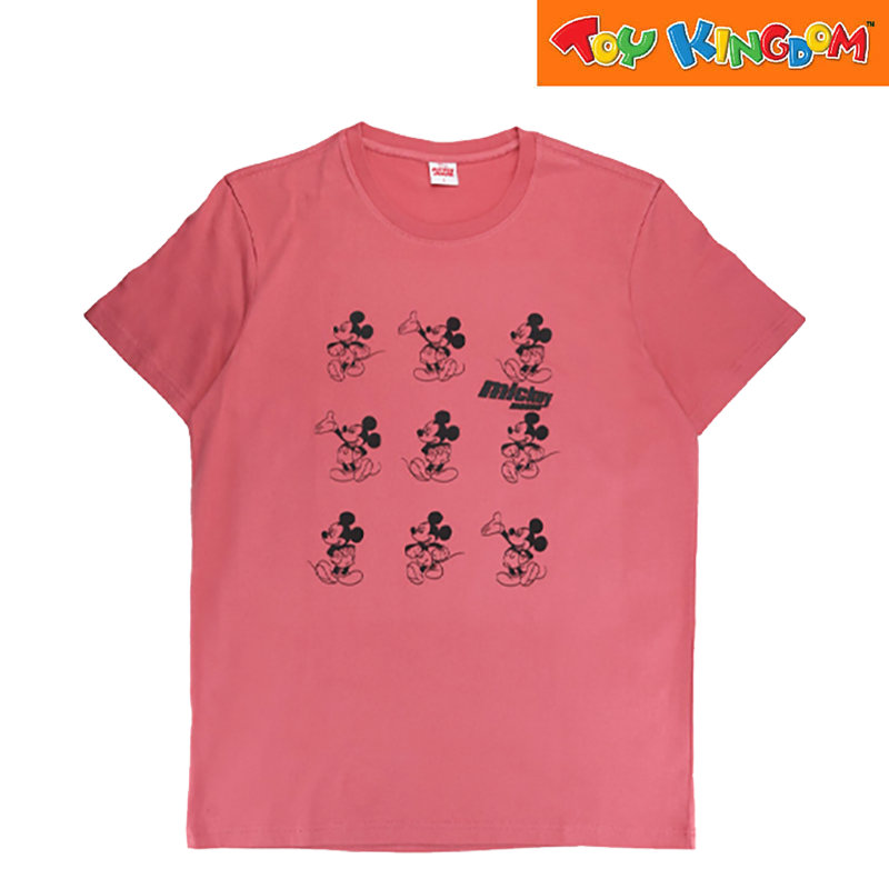 Disney Mickey Mouse Printed Litmus Pink Round Neck Shirt