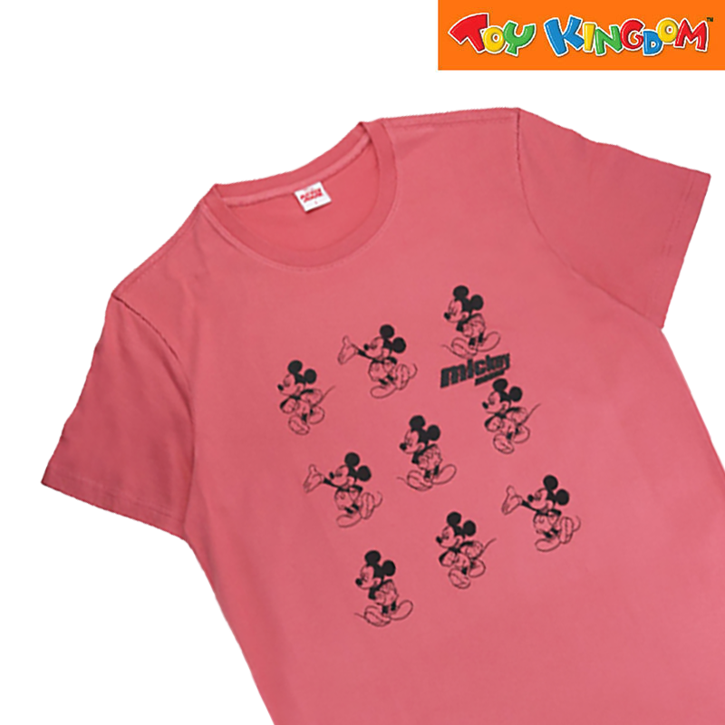 Disney Mickey Mouse Printed Litmus Pink Round Neck Shirt