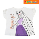 Disney Princess Drop Shoulder Long Back Tee with Spot Print And Glitters Accent
