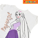 Disney Princess Drop Shoulder Long Back Tee with Spot Print And Glitters Accent