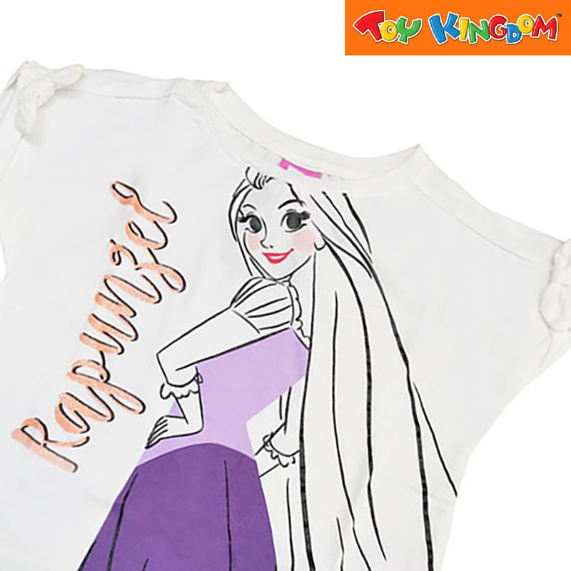 Disney Princess Drop Shoulder Long Back Tee with Spot Print And Glitters Accent