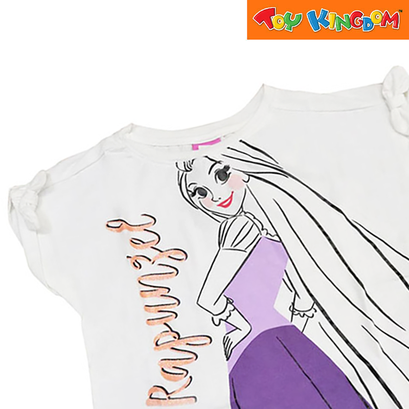 Disney Princess Drop Shoulder Long Back Tee with Spot Print And Glitters Accent