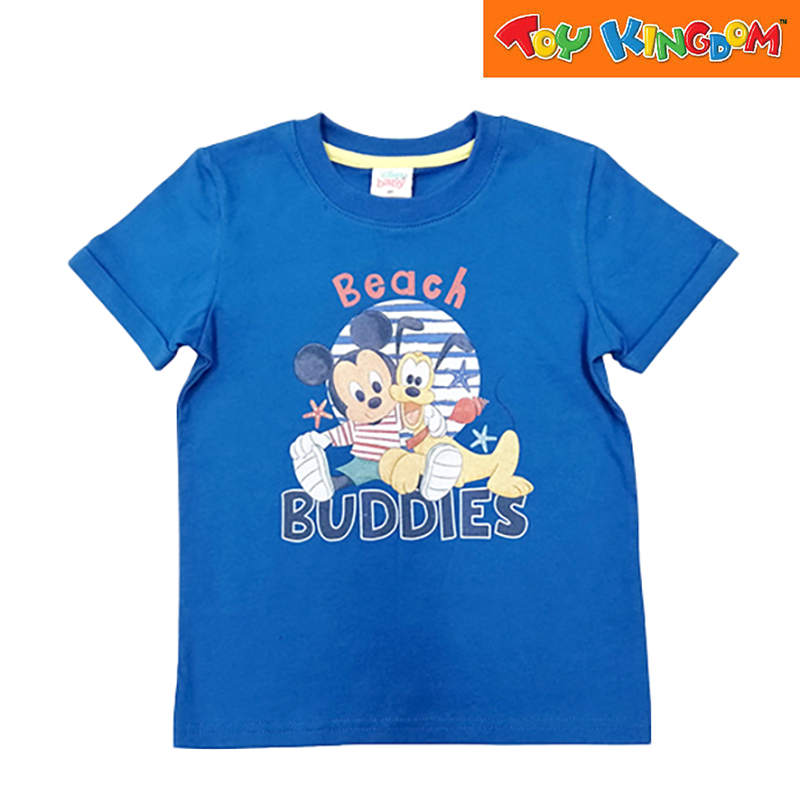 Disney Mickey Mouse and Pluto Beach Buddies Round Neck Tee with Mock Folded Sleeves