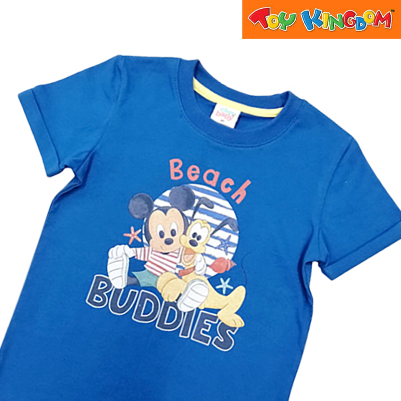 Disney Mickey Mouse and Pluto Beach Buddies Round Neck Tee with Mock Folded Sleeves