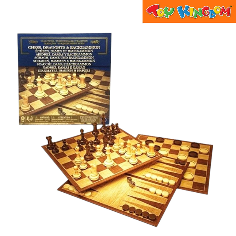 Spin Master Games Traditions Chess, Draughts & Backgammon 3-in-1 Game Set