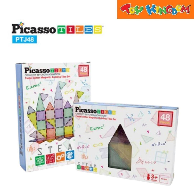 Picasso Tiles Pastel Glitter Magnetic 48pcs Building Tiles Set