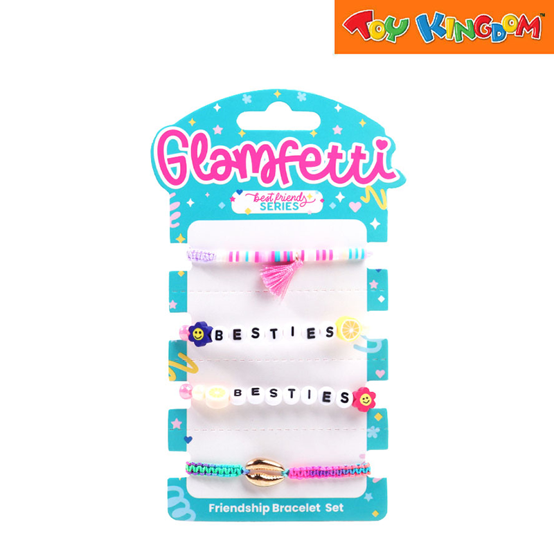 Glamfetti BFF Series 4pcs Rainbow Beads With Shell And Letter Beads Bracelet Set