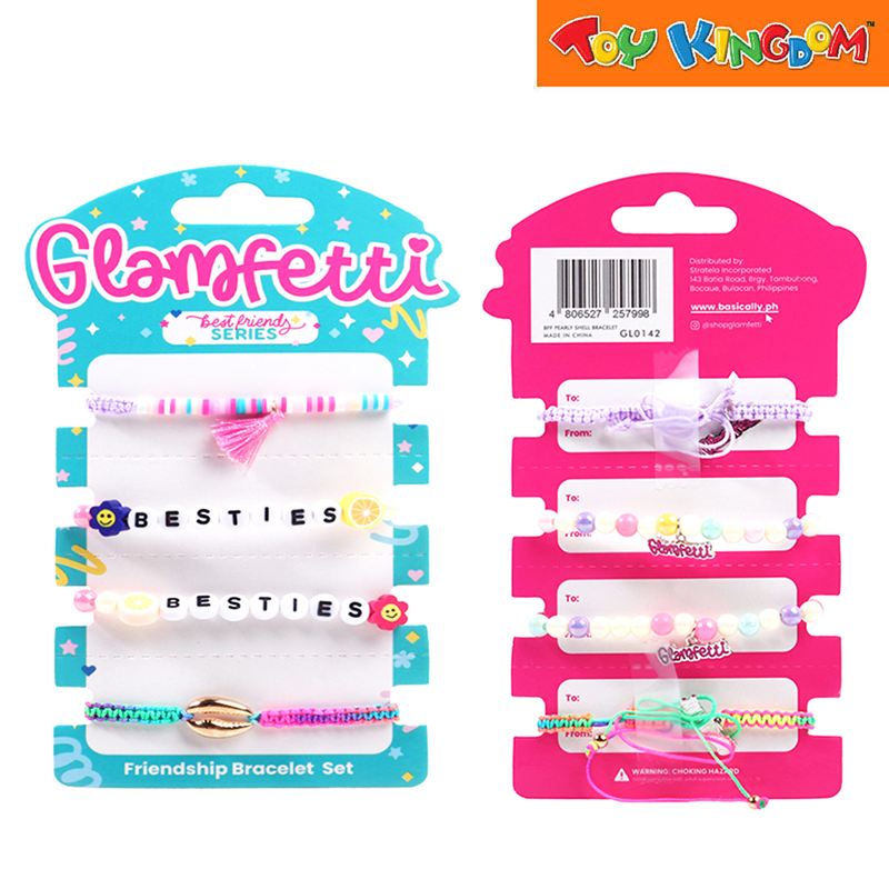 Glamfetti BFF Series 4pcs Rainbow Beads With Shell And Letter Beads Bracelet Set
