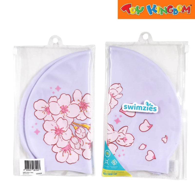 Swimzies Fun Colors & Designs Cherry Bloom Purple Kids Swim Cap