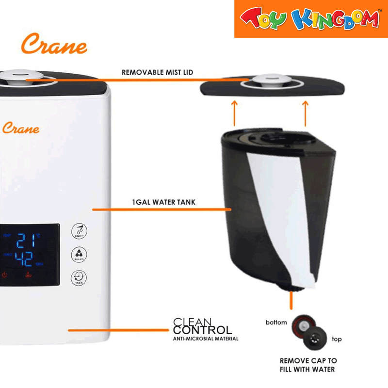 Crane Digital Ultrasonic Warm and Cool Mist Humidifier with Ionizer and Adjustable Humidistat