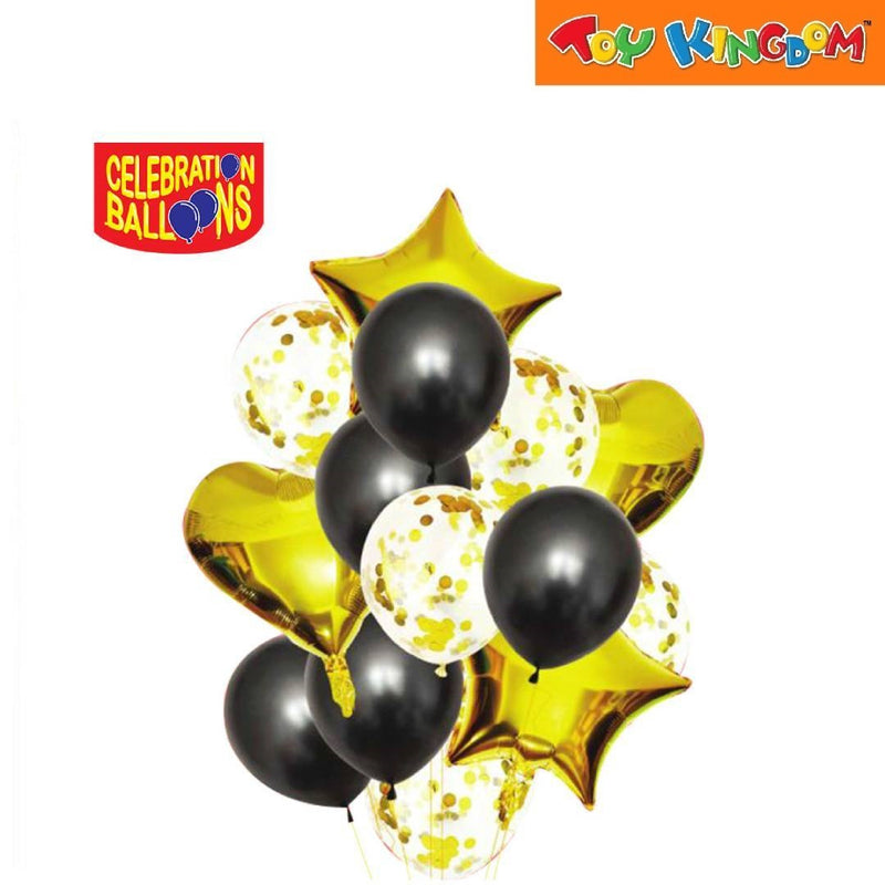 Celebration Balloons Black and Gold Party Foil Balloons Set