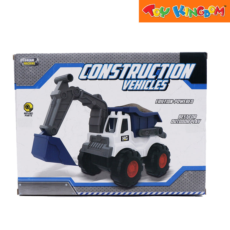 Dream Machine Friction Powered Construction Blue Dump Truck with Back Hoe