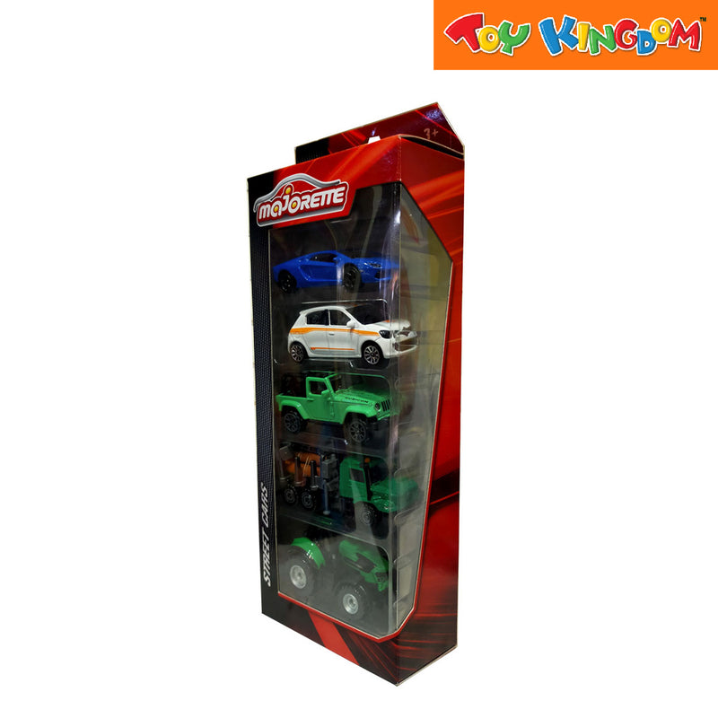 Majorette Street Cars Blue, White, Green, Log Truck and Tractor 5 Pack Vehicle Playset