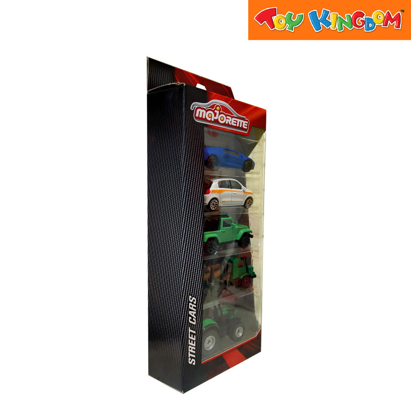 Majorette Street Cars Blue, White, Green, Log Truck and Tractor 5 Pack Vehicle Playset
