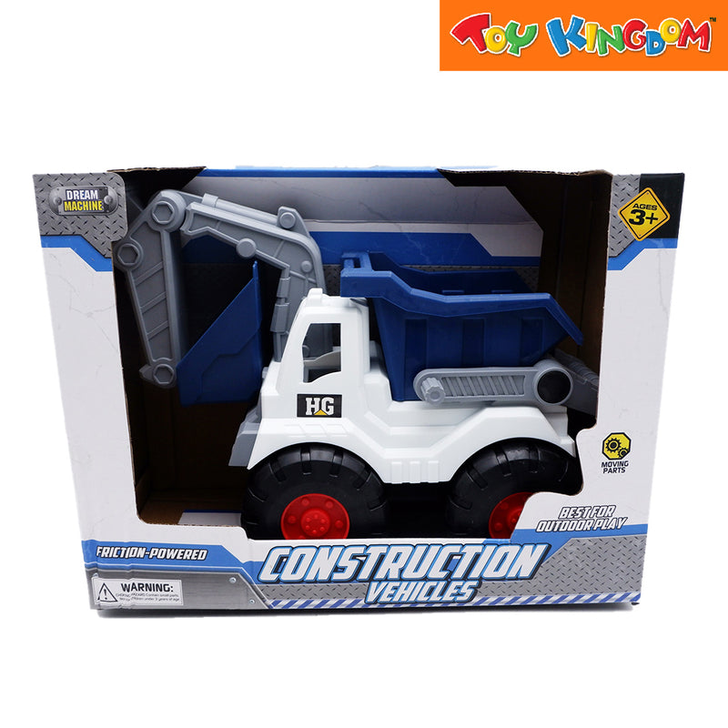 Dream Machine Friction Powered Construction Blue Dump Truck with Back Hoe