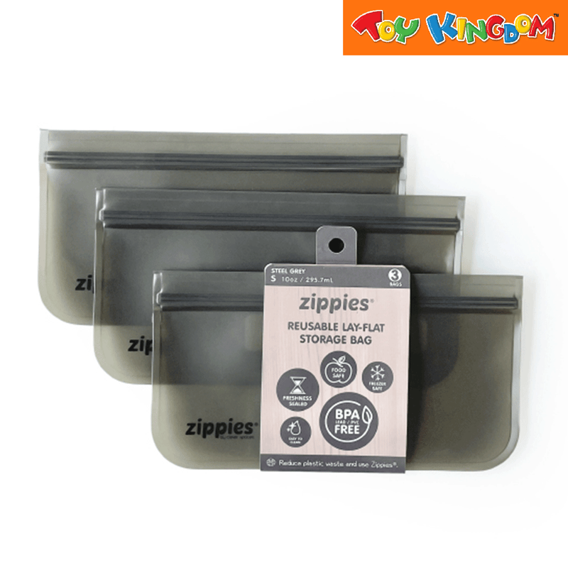 Zippies Steel Gray 3 pcs Small Reusable Lay Flat Storage Bags