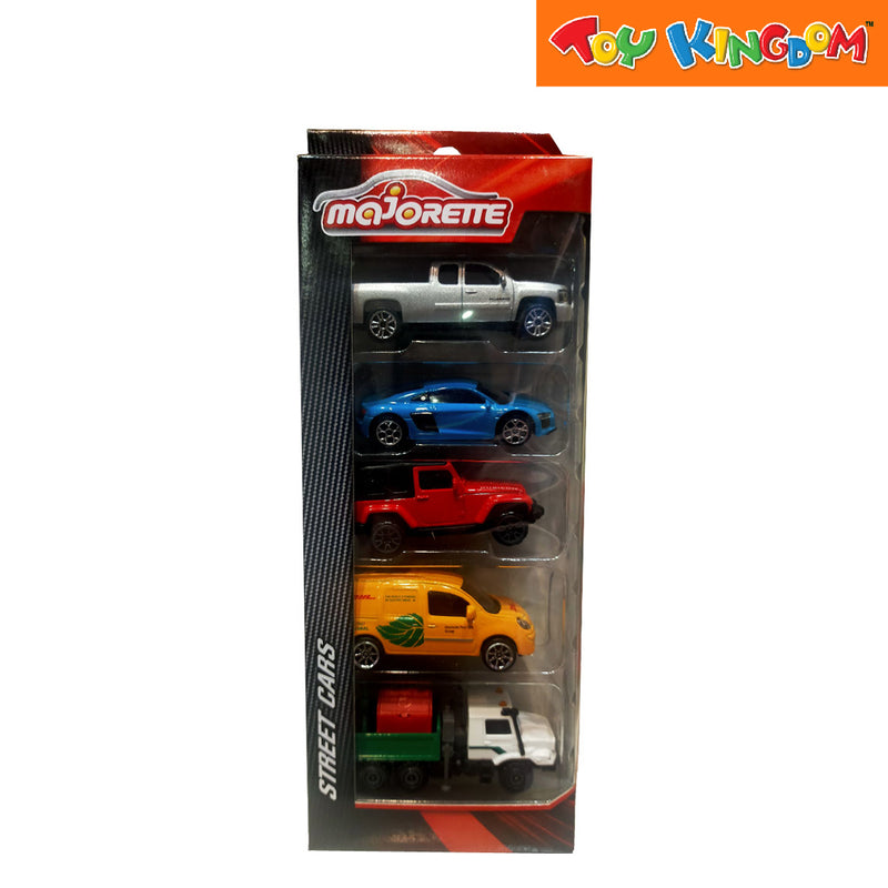Majorette Street Cars Silver, Blue, Red, Orange and White-Green 5 Pack Vehicle Playset