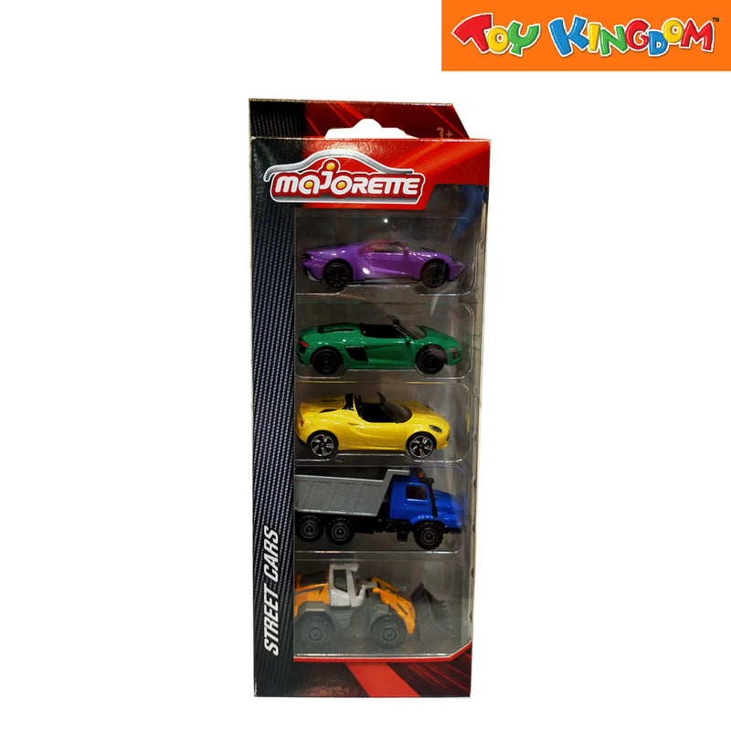 Majorette Street Cars Violet, Green, Yellow,Truck and Loader 5 Pack Vehicle Playset