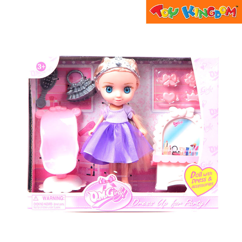 O.M.Girly Dress Up for Party Violet Dress Doll with Dresser Playset