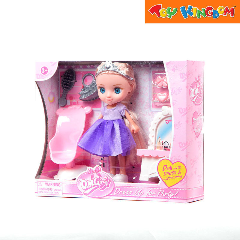 O.M.Girly Dress Up for Party Violet Dress Doll with Dresser Playset