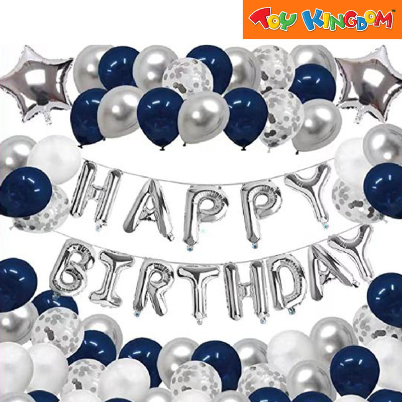 Silver and Blue Assortment 2 Happy Birthday Balloon Set