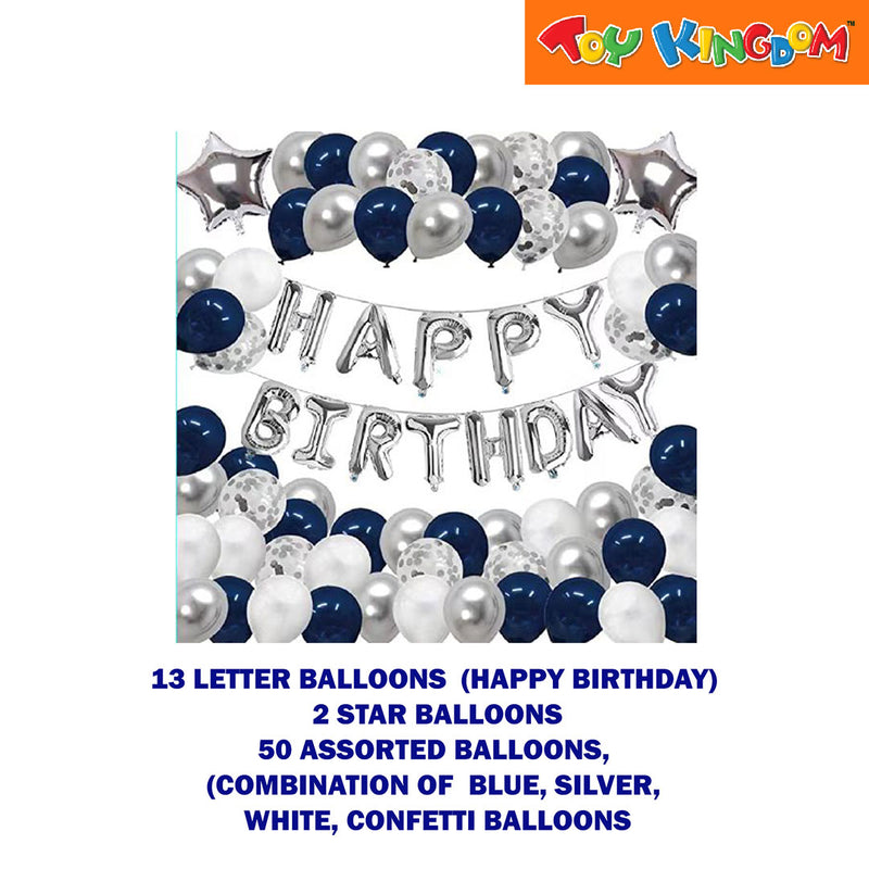 Silver and Blue Assortment 2 Happy Birthday Balloon Set