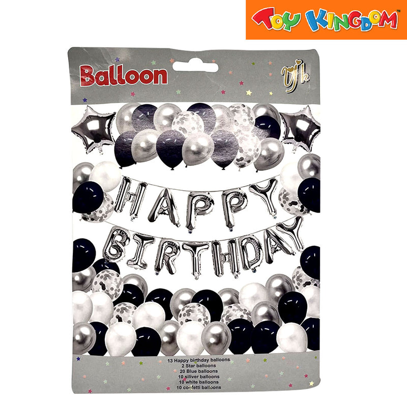 Silver and Blue Assortment 2 Happy Birthday Balloon Set