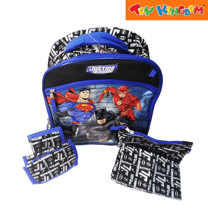Justice League 14 inch Backpack Bag with 4pcs Accessories