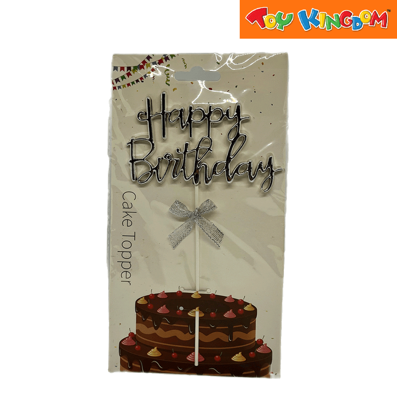 Happy Birthday Silver Cake Topper