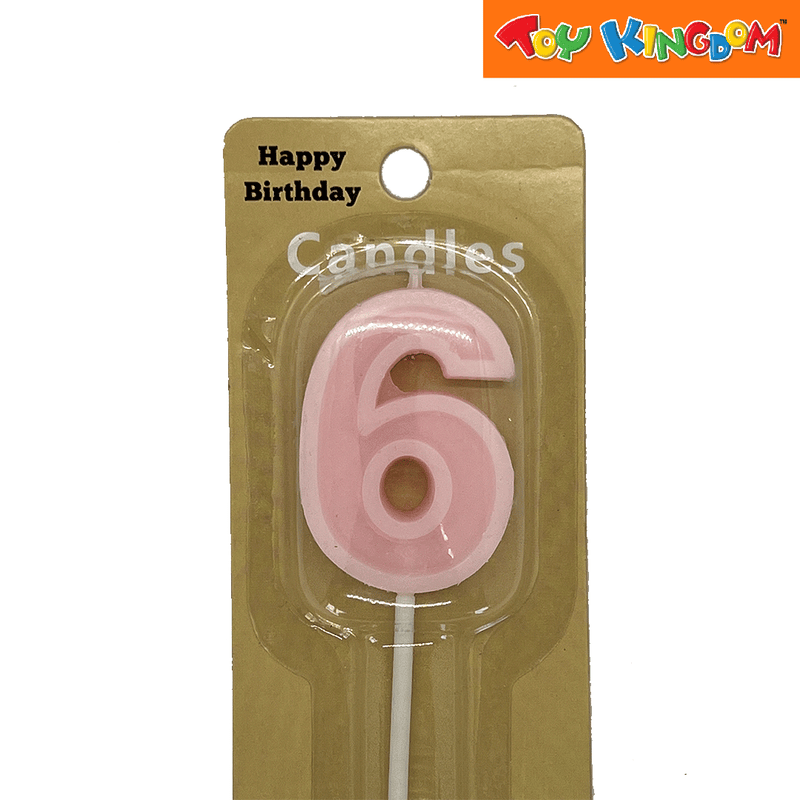 Pink No. 6 Candle with Long Stick
