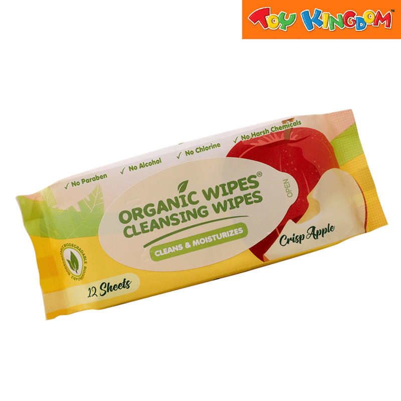 Organic Wipes Crisp Apple 12 Sheets Cleansing Wipes