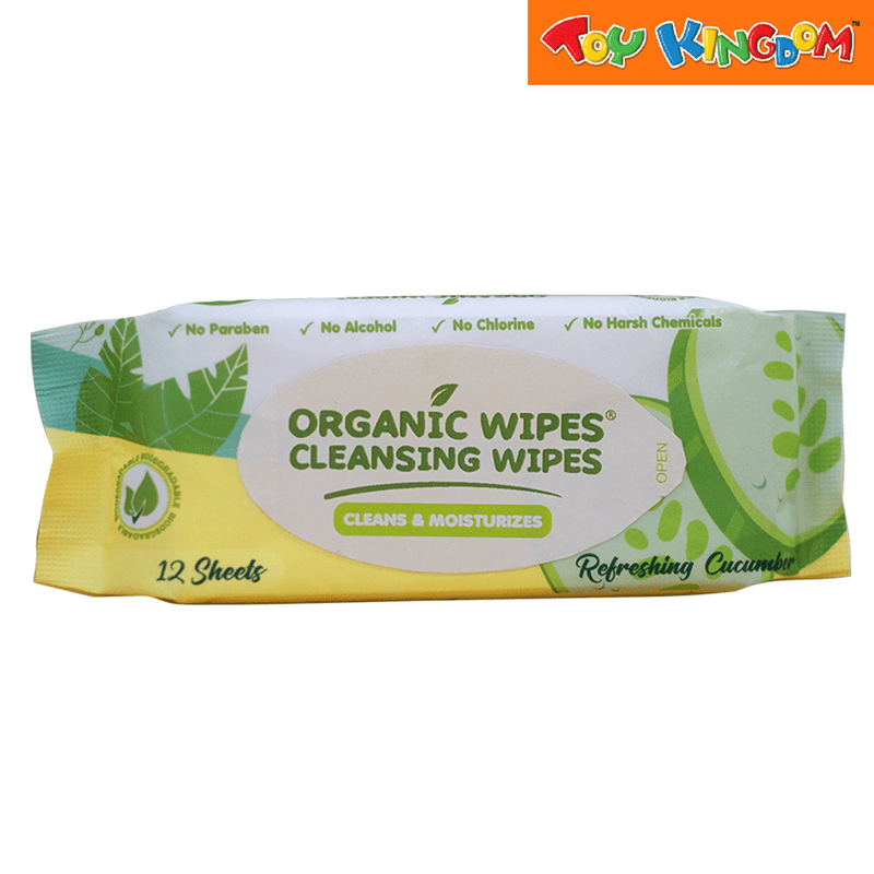 Organic Wipes Refreshing Cucumber 12 Sheets Cleansing Wipes