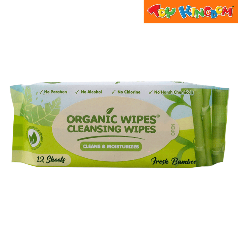 Organic Wipes Fresh Bamboo 12 Sheets Cleansing Wipes