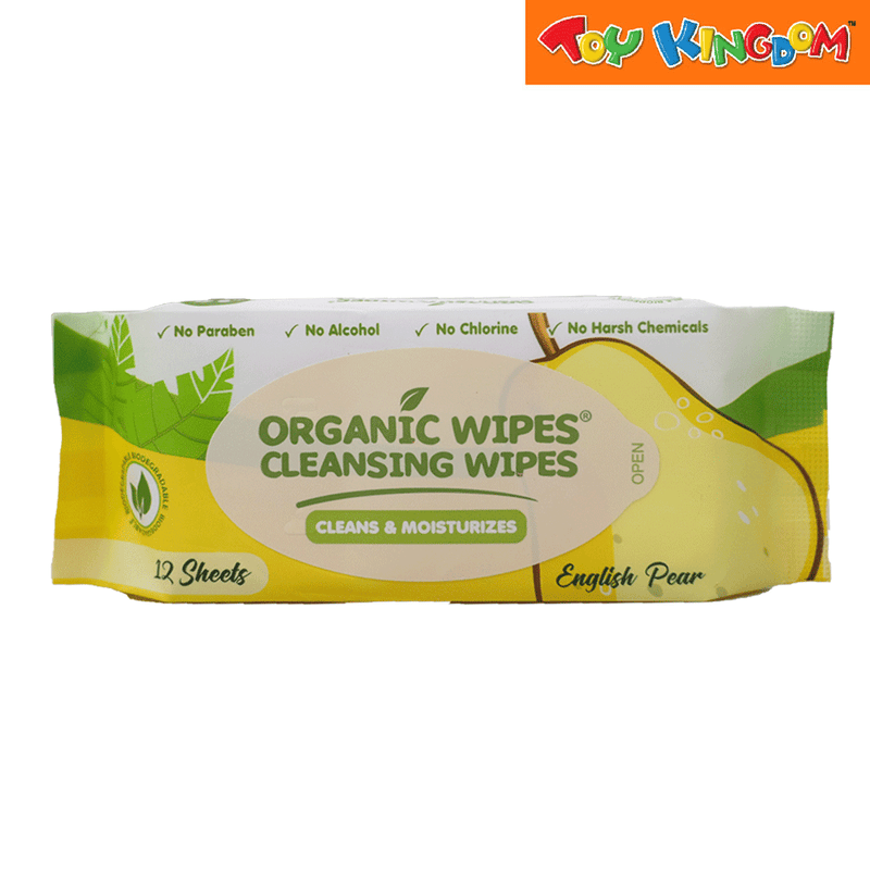 Organic Wipes English Pear 12 Sheets Pack of 6 Cleansing Wipes