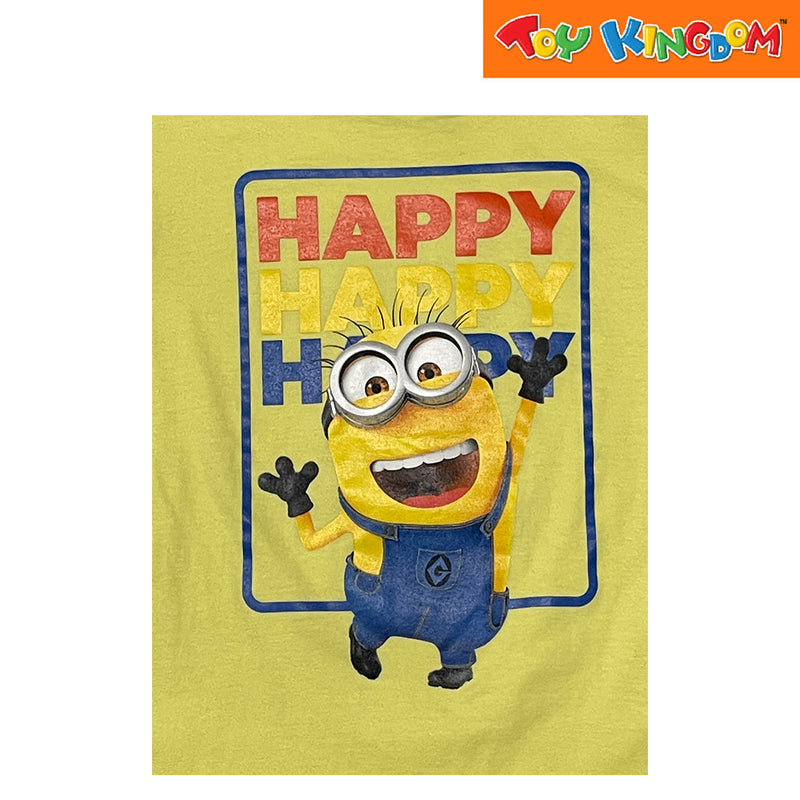Minions Happy Happy Light Yellow  Round Neck Shirt
