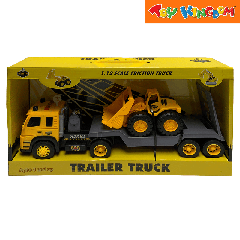 Earth Movers Trailer Truck with Loader 1:12 Scale Friction Vehicles