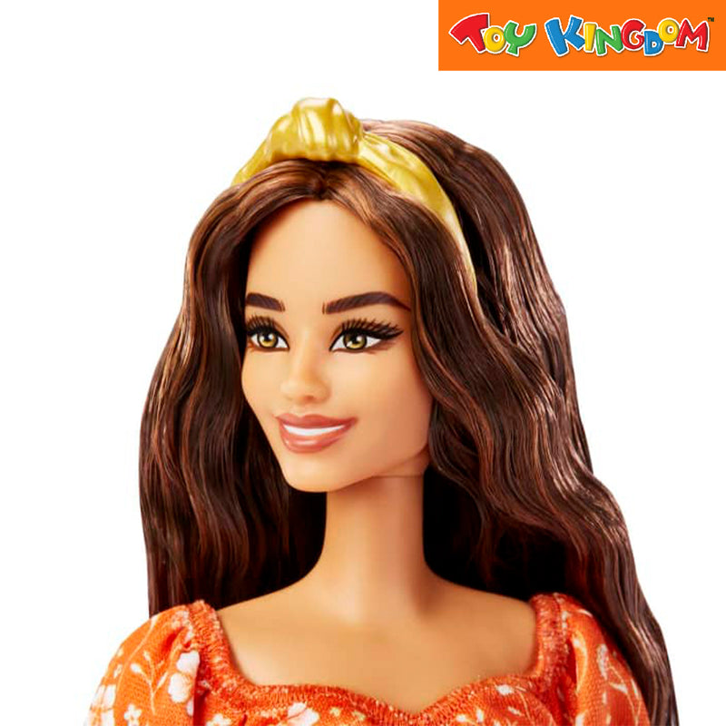 Barbie Fashionistas No. 182 Brunette Hair Doll in Orange Floral Dress